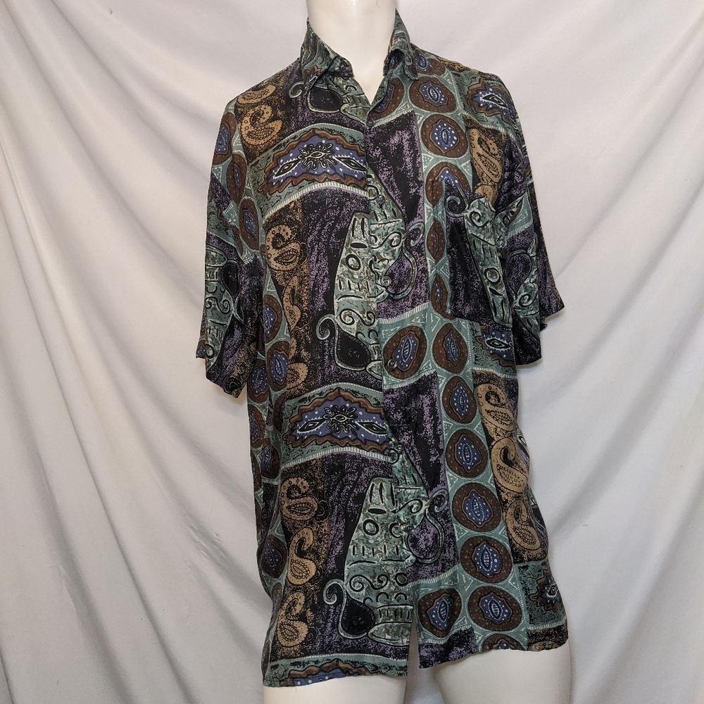Cezar | silk | dress shirt | Aztec style  | L